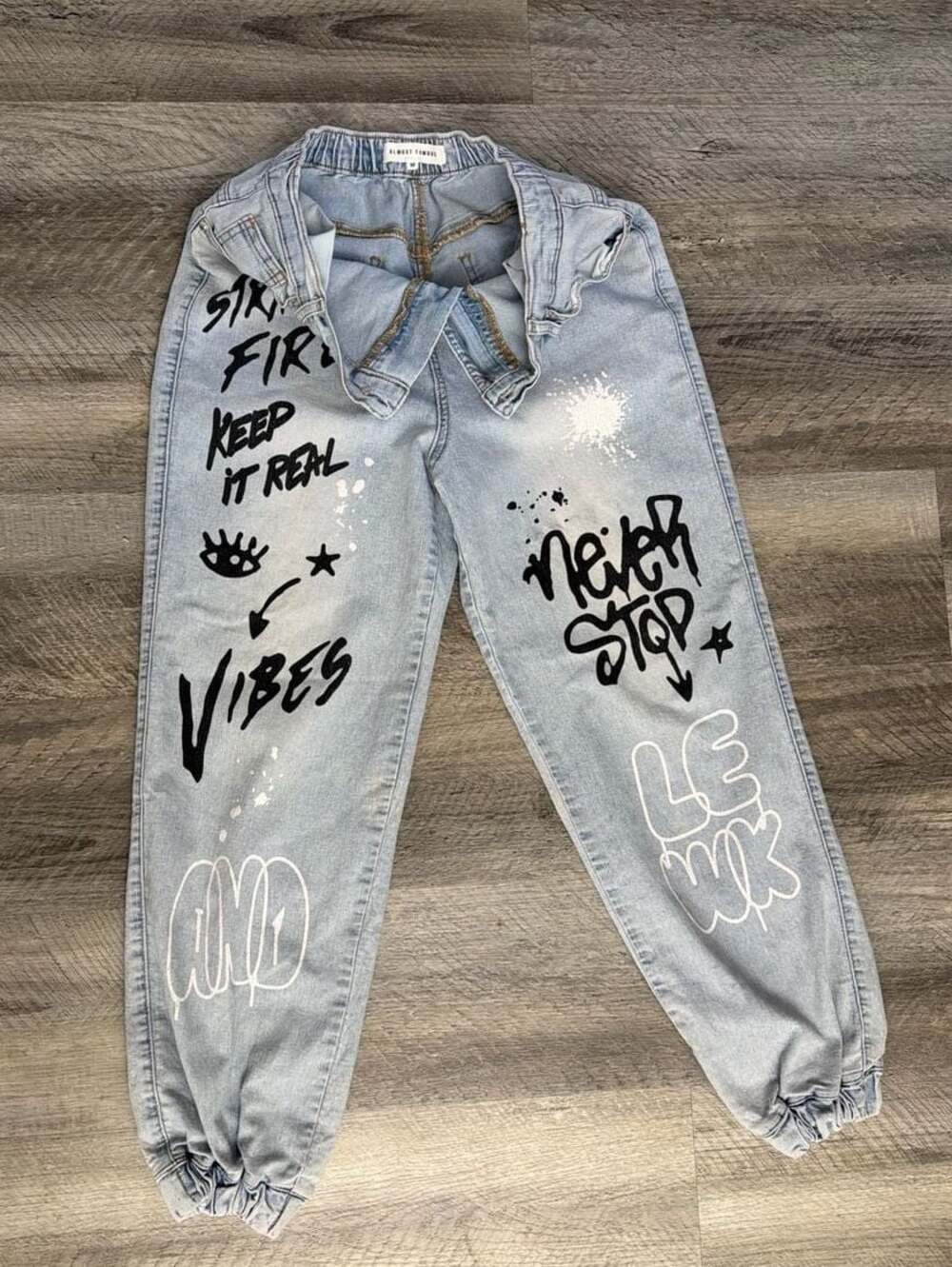 Almost Famous Graffiti Print Streetwear Denim Joggers